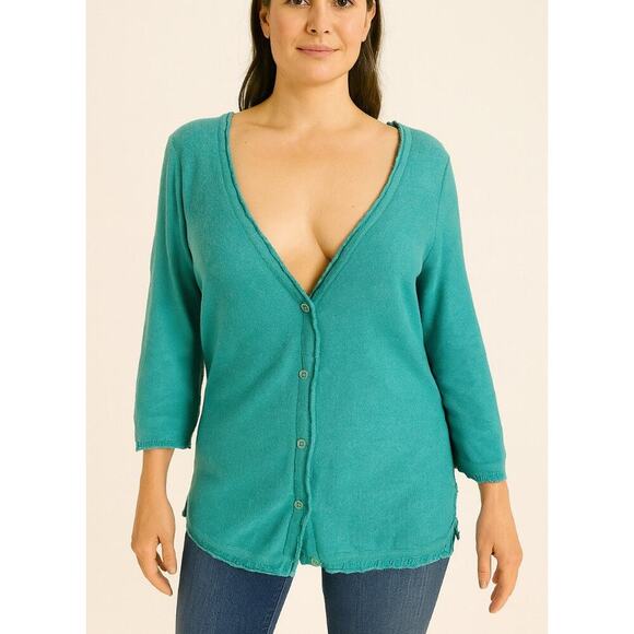 Soft Surroundings cardigan sweater ruffle back eyelet detail trimmed edge SZ M - Picture 1 of 9